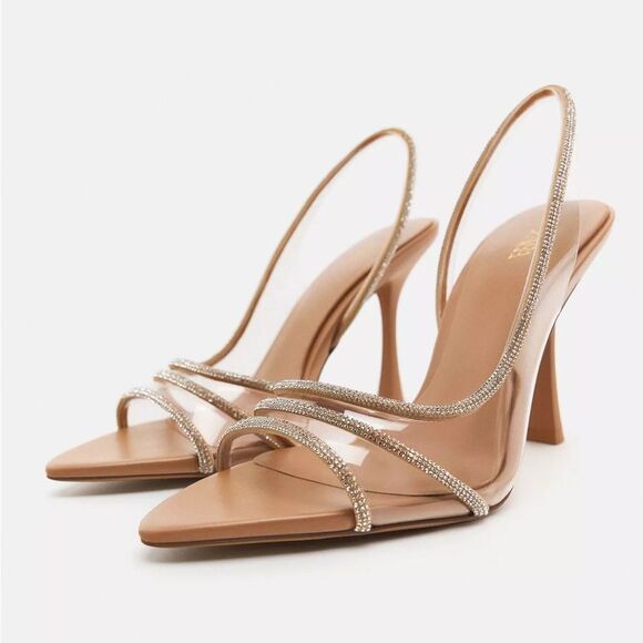 ZARA RHINESTONE VINYL HIGH HEEL SANDALS - Picture 6 of 9